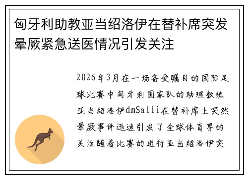 匈牙利助教亚当绍洛伊在替补席突发晕厥紧急送医情况引发关注